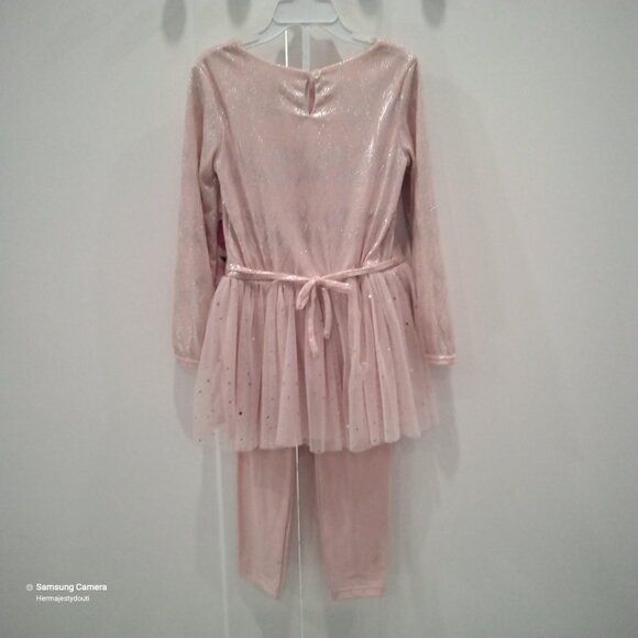 Youngland Girls Pink & Silver Metallic Tutu Tull Sequin Dress & Pants Set NWT 6 - Picture 7 of 7